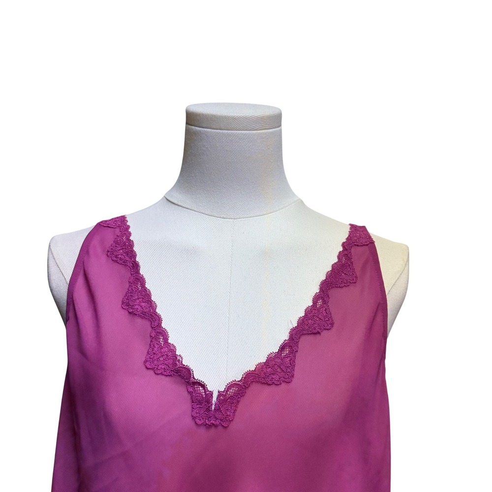 Valerie Stevens Magenta Pink Floral Lace Trim V-Neck Camisole Tank Top Large - Picture 2 of 9